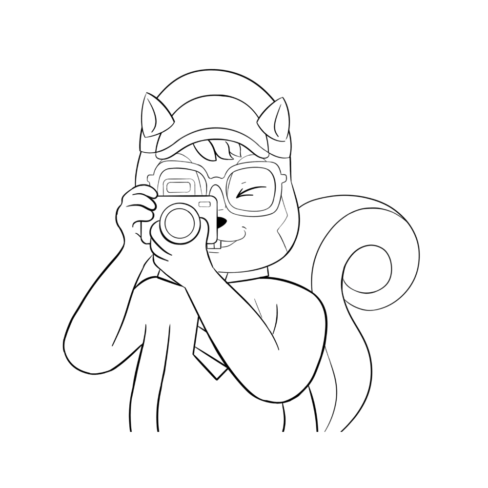 Lineart de la mascota Capedu usando una cámara
