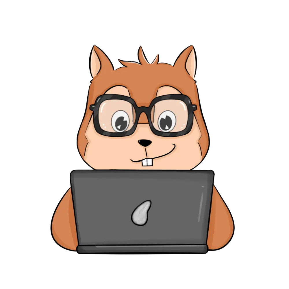 Mascota Capedu a color usando una laptop