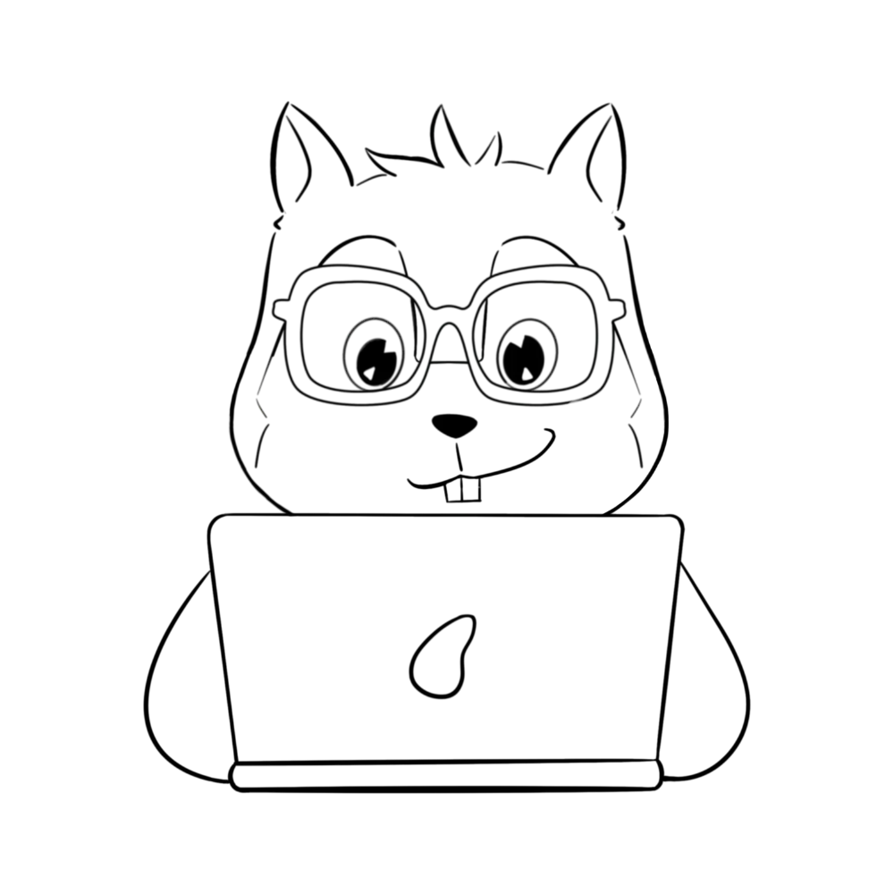 Lineart de la mascota Capedu usando una laptop