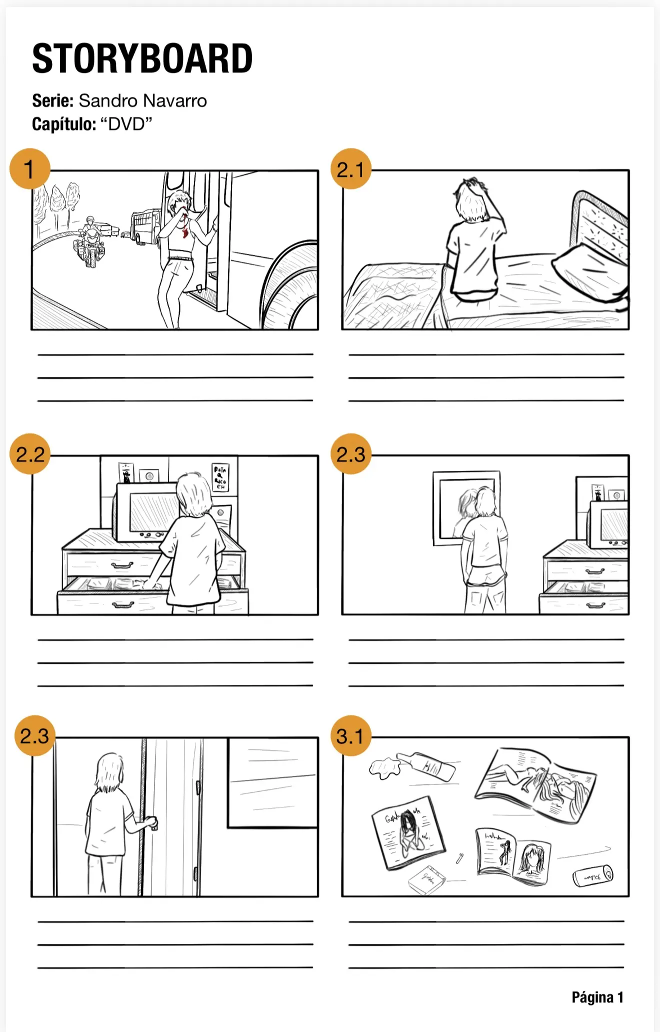 Primera página del storyboard de Sandro Navarro
